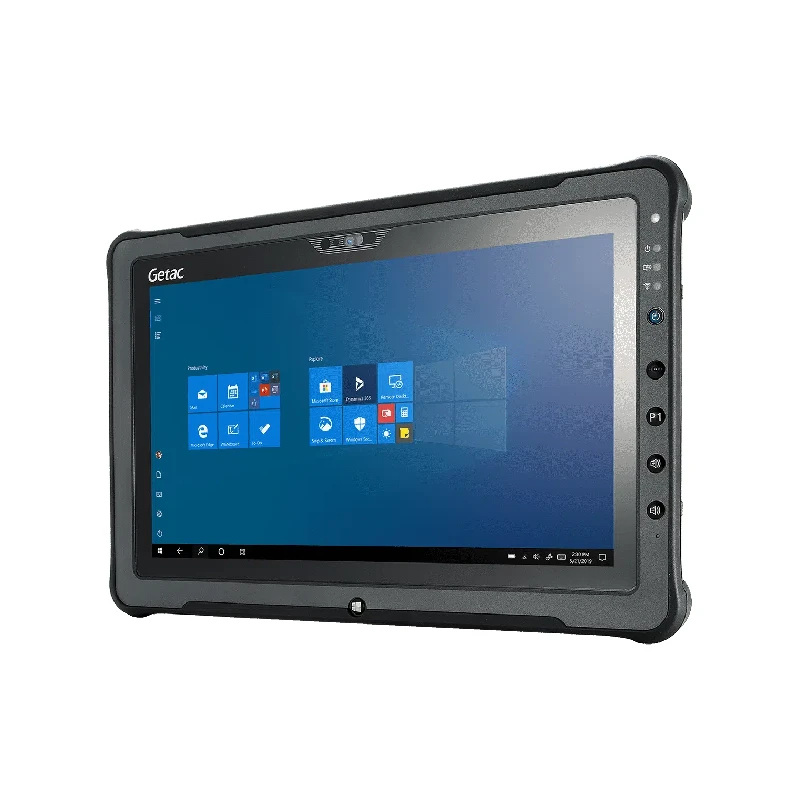 Tablet rugged Getac F110 con display da 11.6 pollici, mostrato in un ambiente di lavoro industriale per evidenziarne la robustezza e la certificazione ATEX.