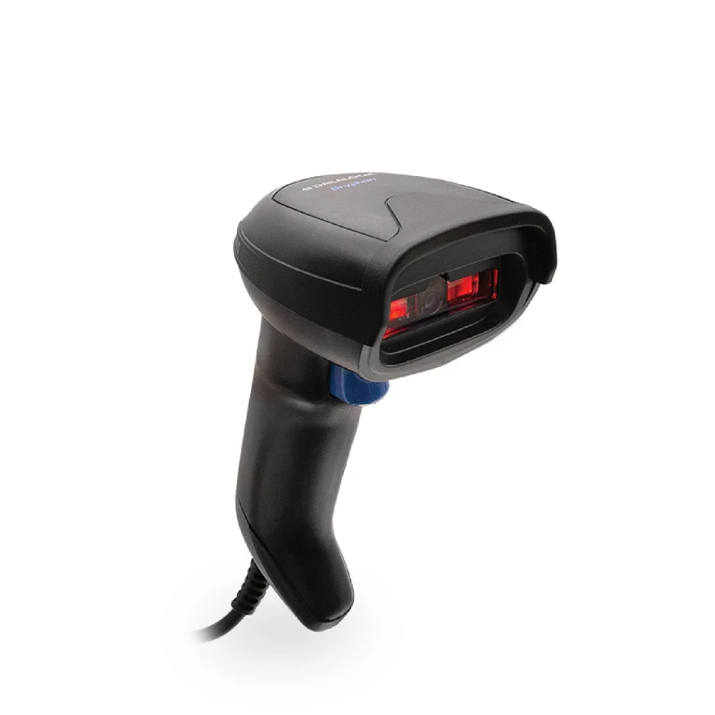 Scanner di codici a barre 1D wireless Datalogic Gryphon I GM4200 con base di ricarica a induzione.