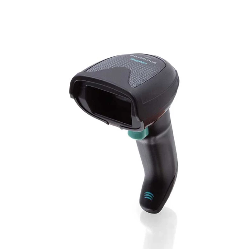 Scanner di codici a barre wireless Datalogic Gryphon I GM4500 sulla sua base di ricarica a induzione.