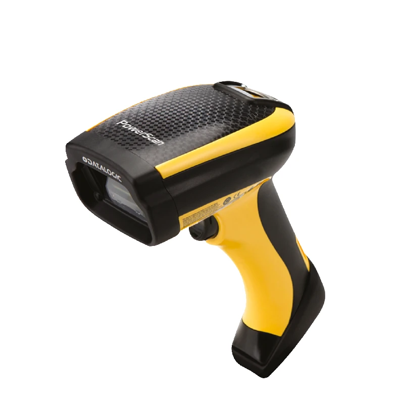 Scanner di codici a barre mobile industriale Datalogic PowerScan PM9100 con sistema radio STAR, robusto e resistente a cadute.