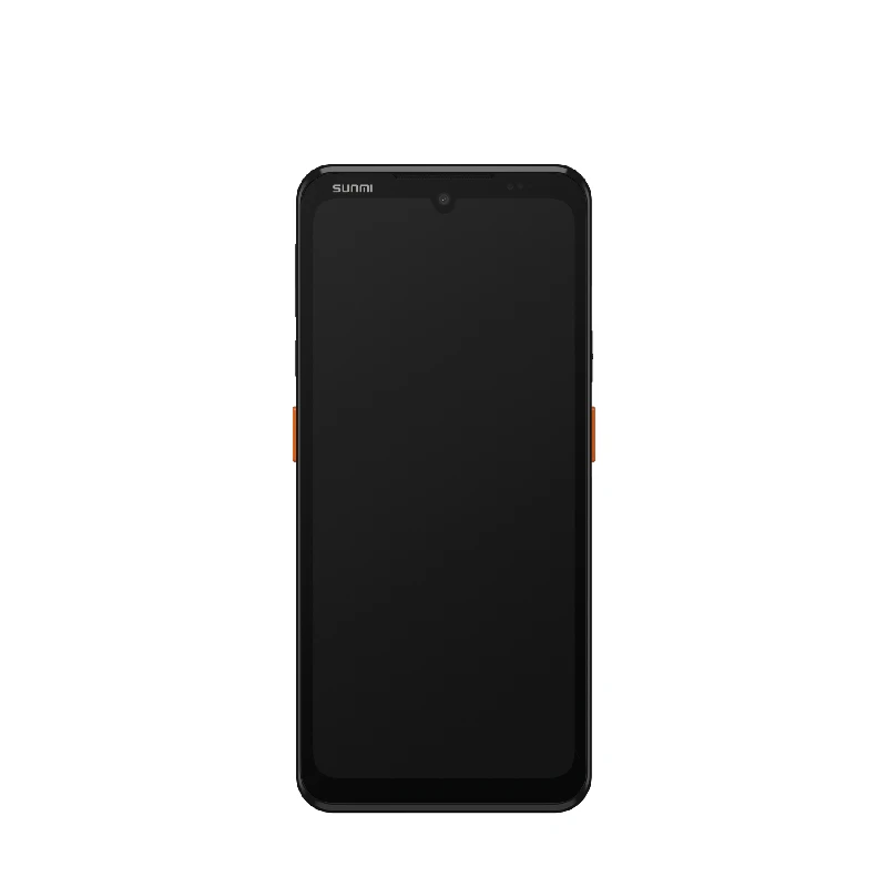 Terminale mobile industriale SUNMI L3 con ampio display, lettore RFID e NFC integrato, visto di fronte su sfondo bianco.