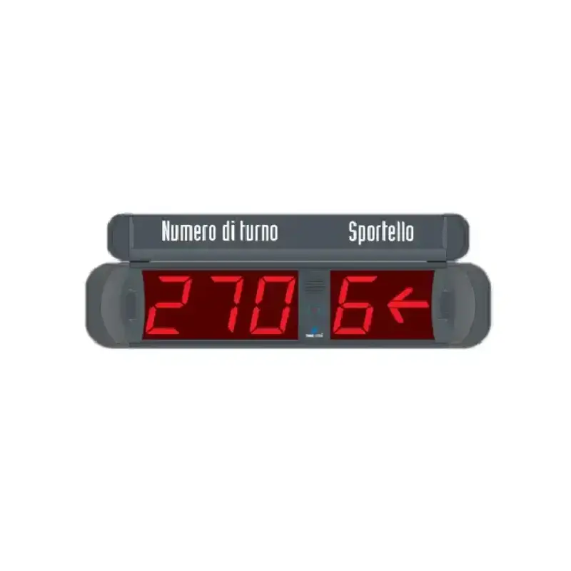 Immagine del display eliminacode a 3 cifre MP-MD31, pannello LED professionale per la gestione di alti flussi di utenti, con indicazione dello sportello e modalità storico per chiamate multiple.